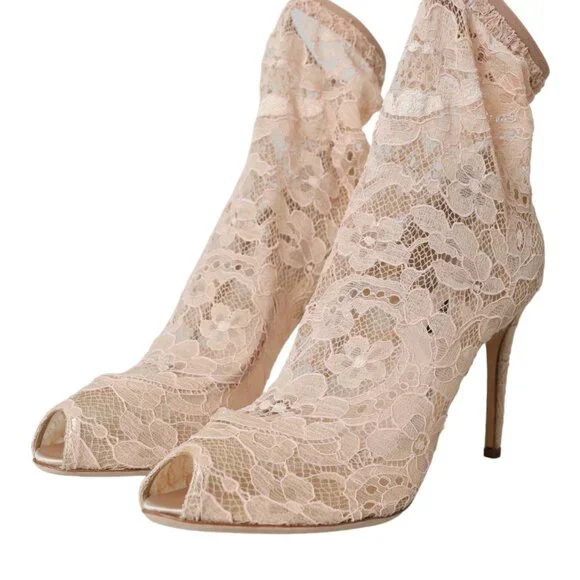 Dolce & Gabbana Beige Stretch Taormina Lace Boots Shoes/EU40.5/US10/Beige - Picture 1 of 6